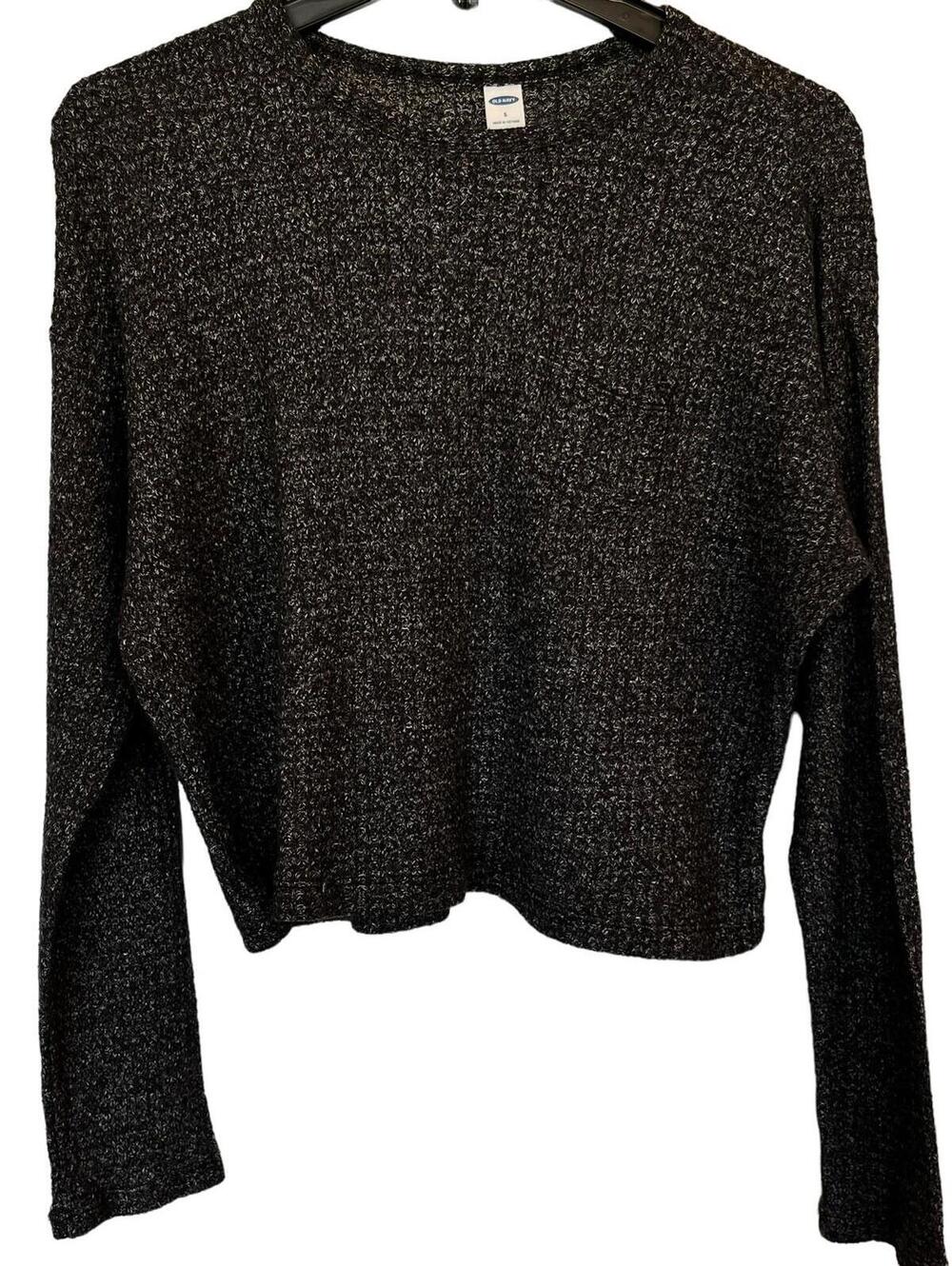 OLD NAVY Cropped Black Sweater Womens  Sz Small Rib-Knit Soft Sweater